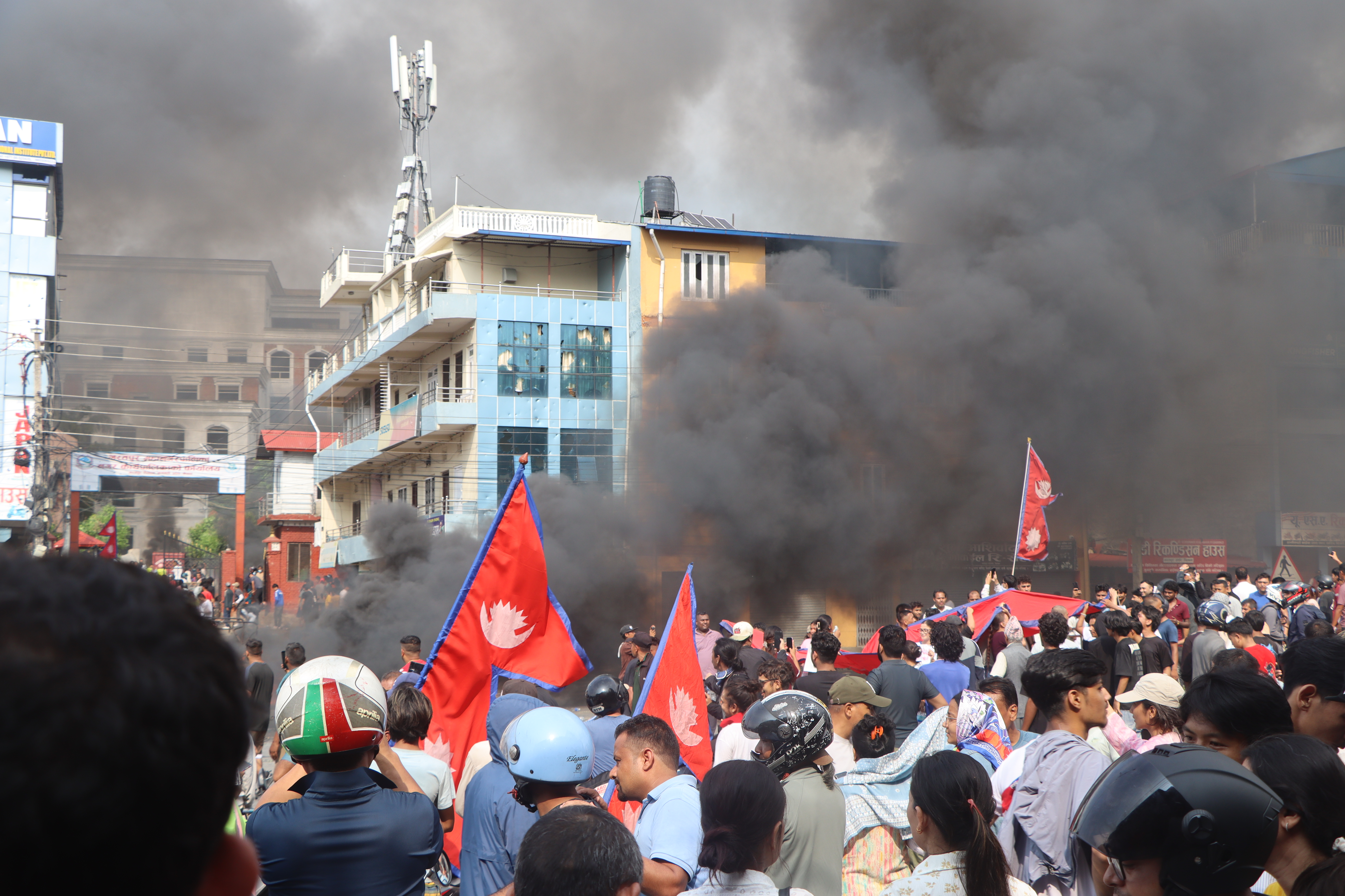 Nepalese Gen Z protesters outside the Bharatpur municipal office in September 2025